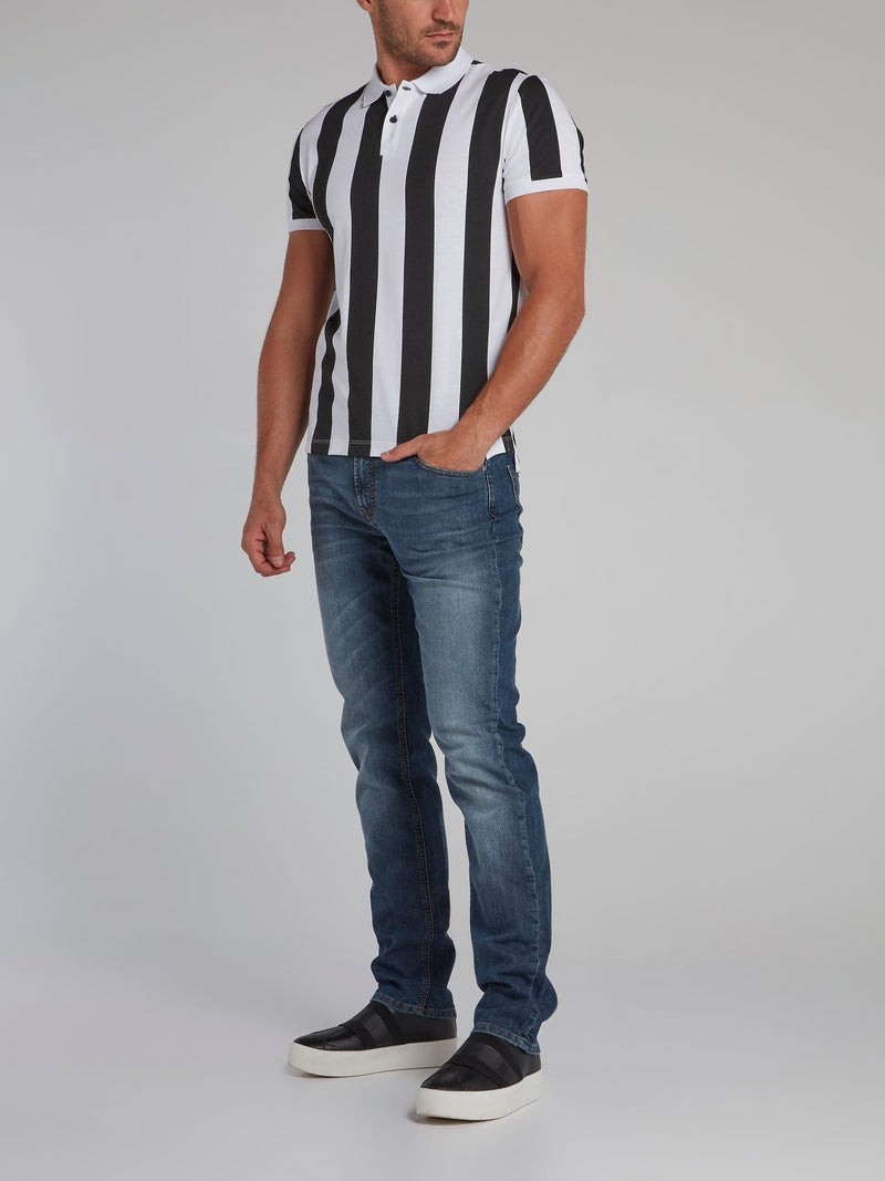Sport Print Striped Polo Shirt