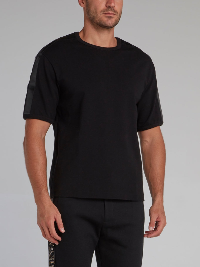 Black Leather Shoulder Stripe T-Shirt