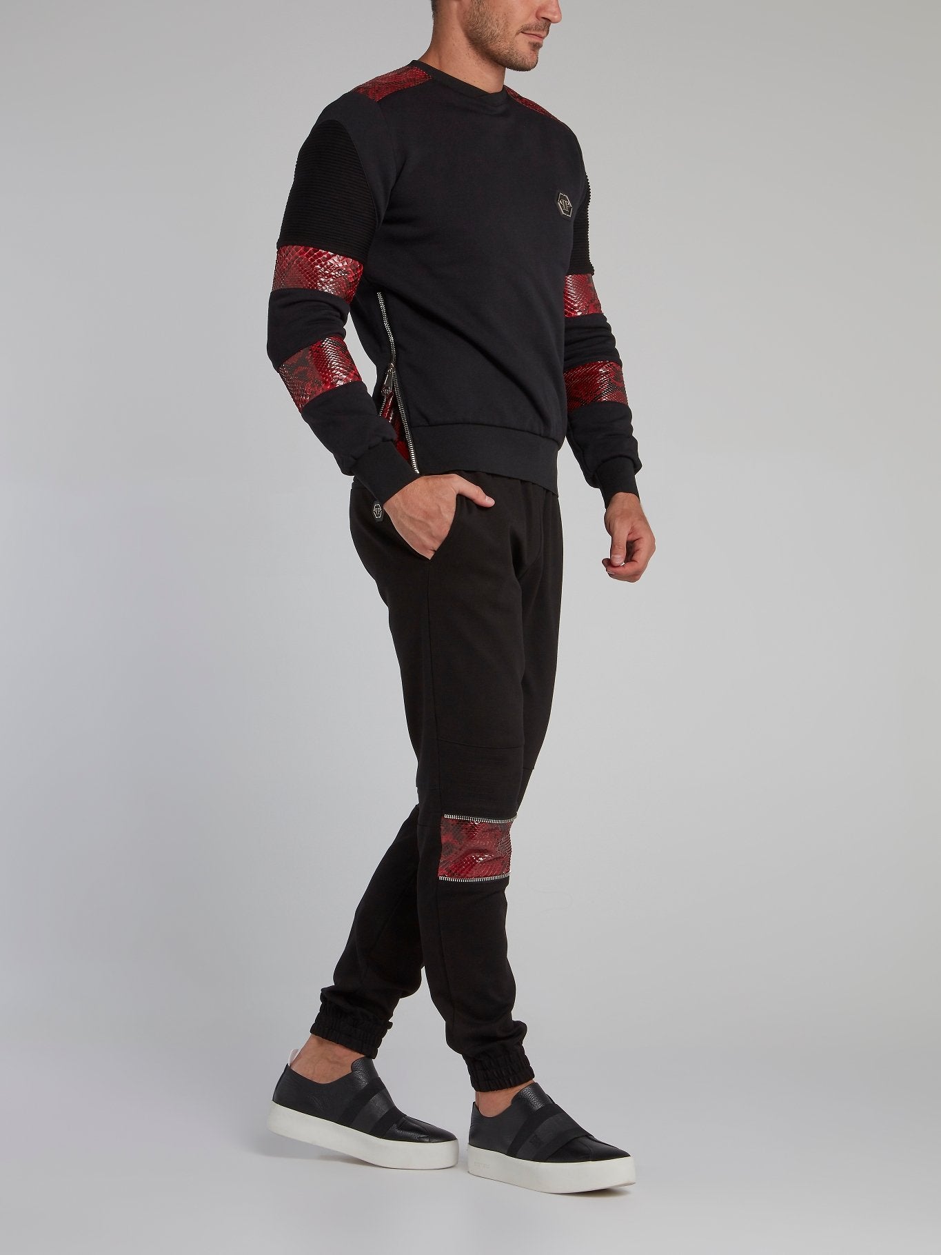 Black Python Panel Side Zip Sweatshirt