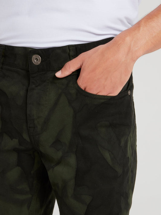 Green Crumple Print Pants