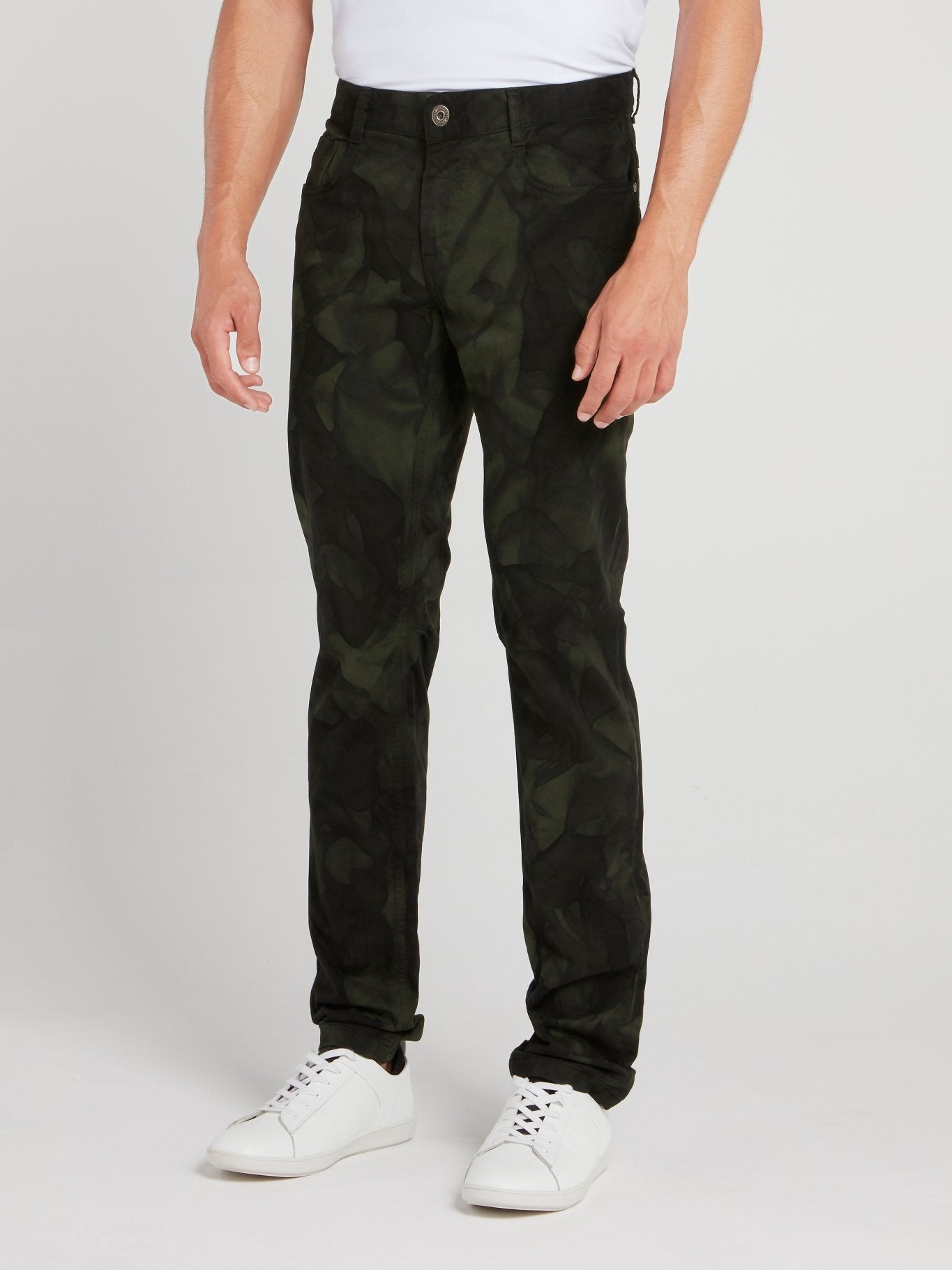 Green Crumple Print Pants