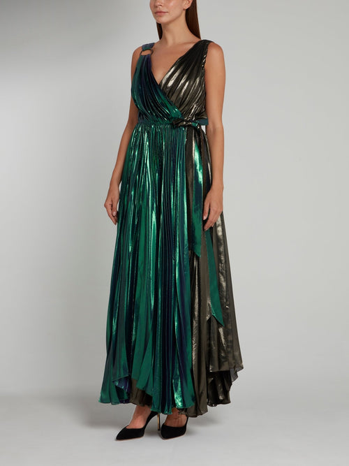 accordion pleat dress Metallic Accordion Pleat Maxi Dress