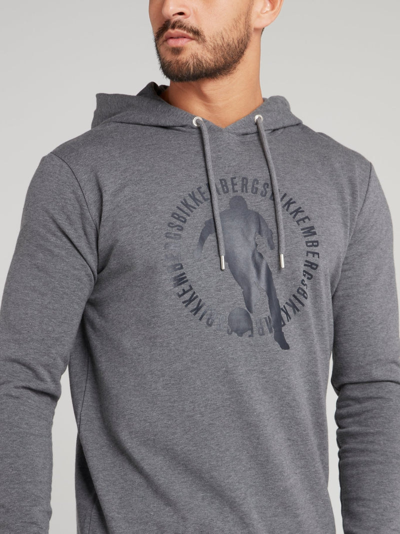 Grey Sport Logo Hoodie Sweatshirt