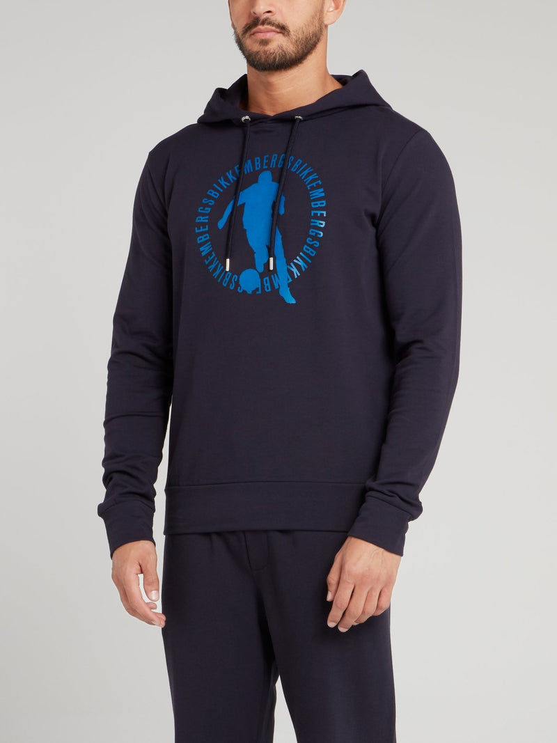 Navy Sport Logo Hoodie Sweatshirt