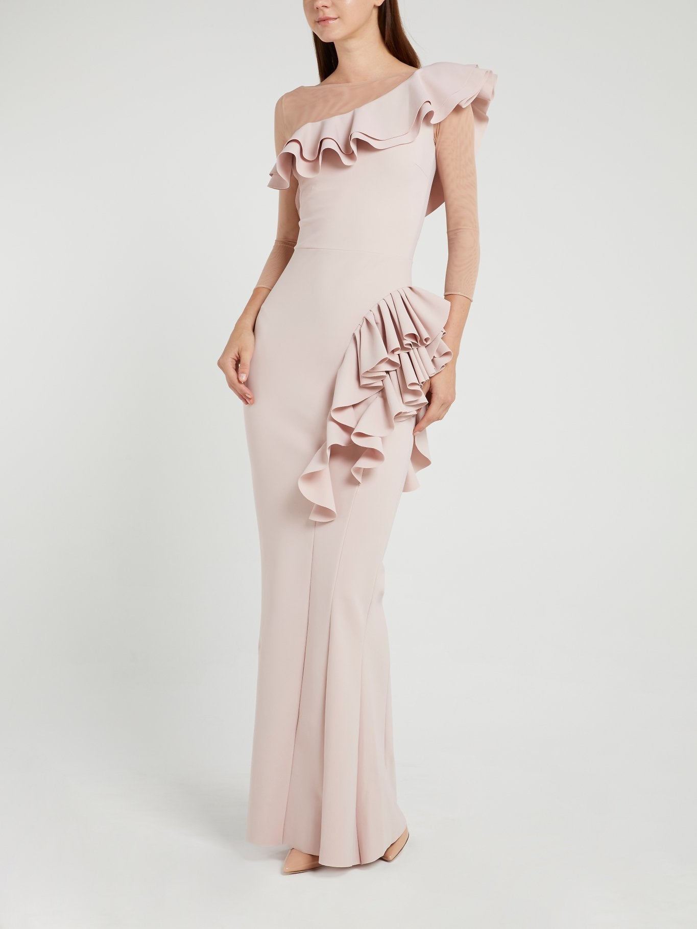 Maria Chiara Illusion Beige Ruffle Maxi Dress Maria Chiara Illusion Beige Ruffle Maxi Dress