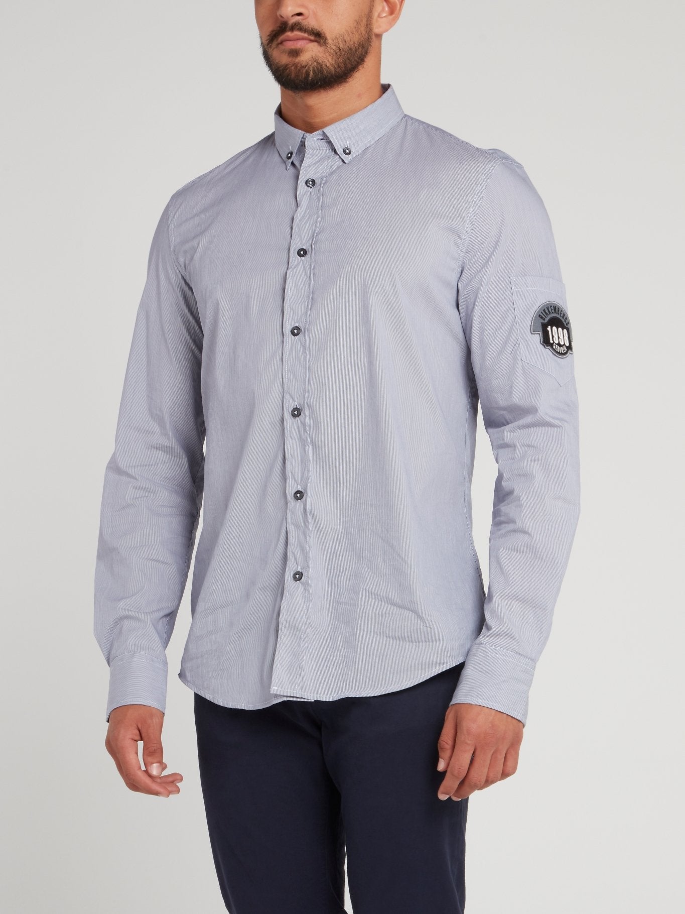 Blue Appliquéd Pinstripe Shirt