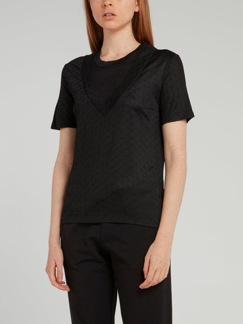 Black Perforated Panel T-Shirt