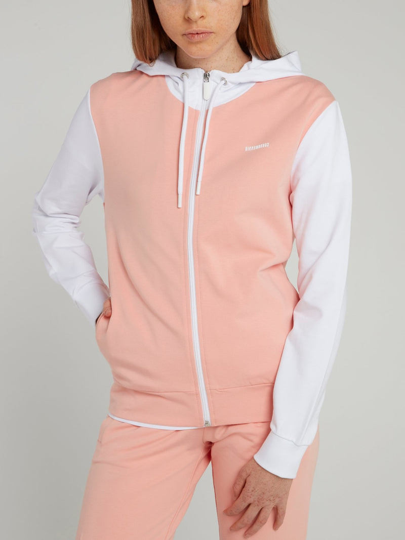Pink Colour Block Sweat Jacket
