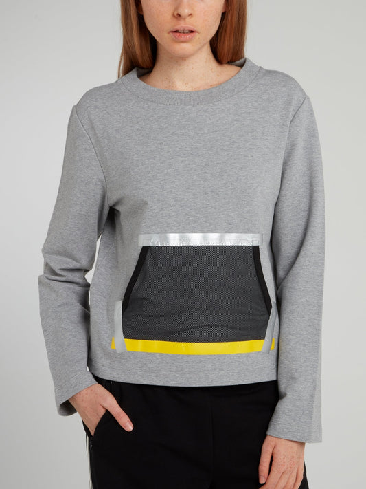 Grey Taped Mesh Pocket Sweatshirt