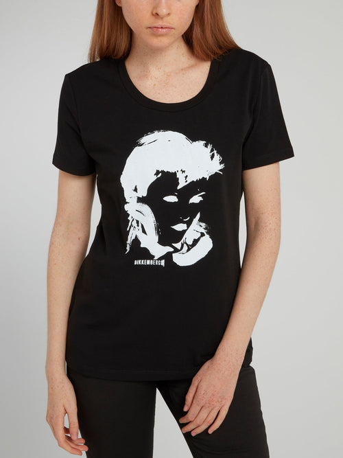 Black Portrait Print T-Shirt