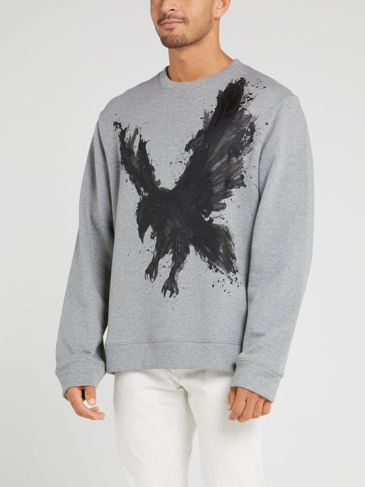 Grey Eagle Print Cotton Sweatshirt
