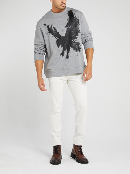 Grey Eagle Print Cotton Sweatshirt