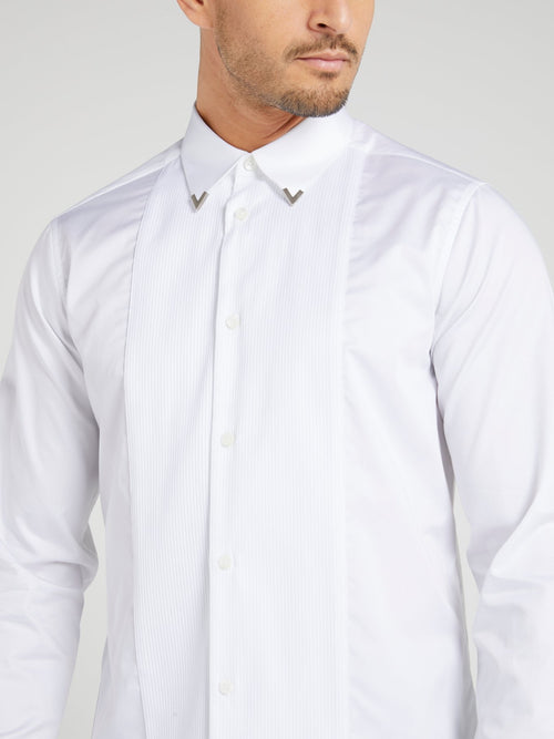 White Collar Tip Embellished Long Sleeve Shirt