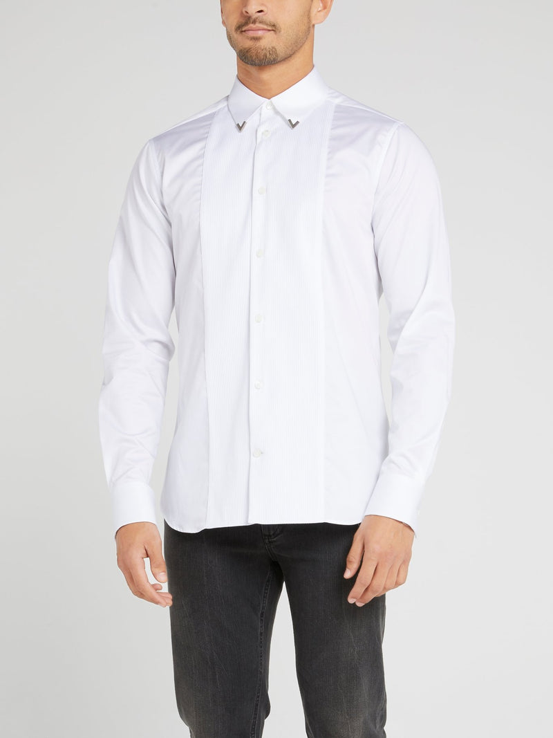 White Collar Tip Embellished Long Sleeve Shirt