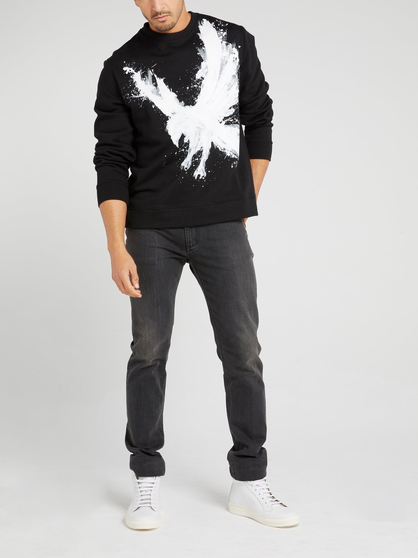 Black Eagle Print Cotton Sweatshirt