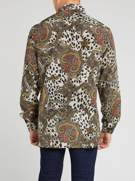 Рубашка с длинными рукавами, леопардовым и барочным принтом