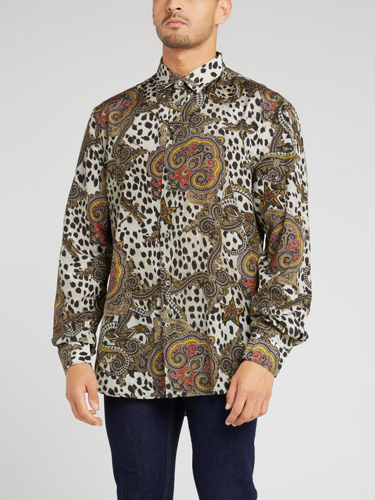 Рубашка с длинными рукавами, леопардовым и барочным принтом