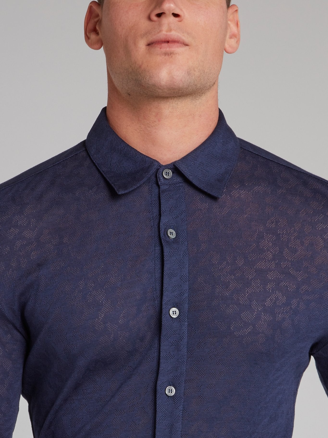 Navy Knitted Button Up Shirt