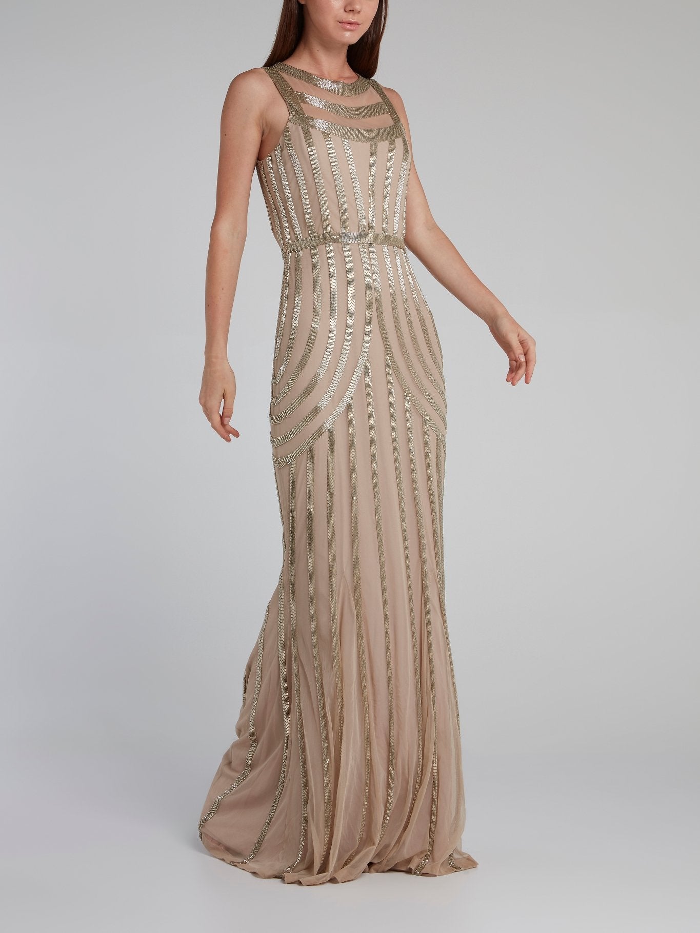 Brown Beaded Column Maxi Dress Maison-B-More Global Store Brown Beaded Column Maxi Dress Maison-B-More Global Store