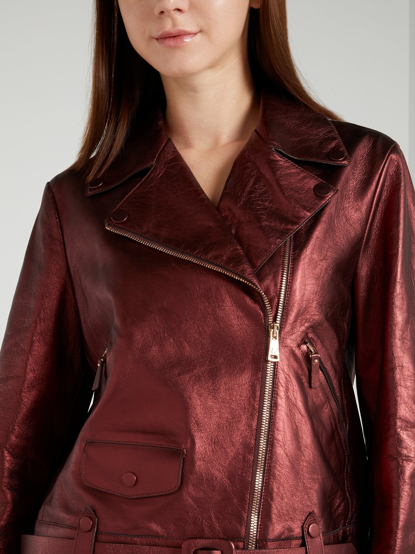 Metallic Burgundy Leather Jacket