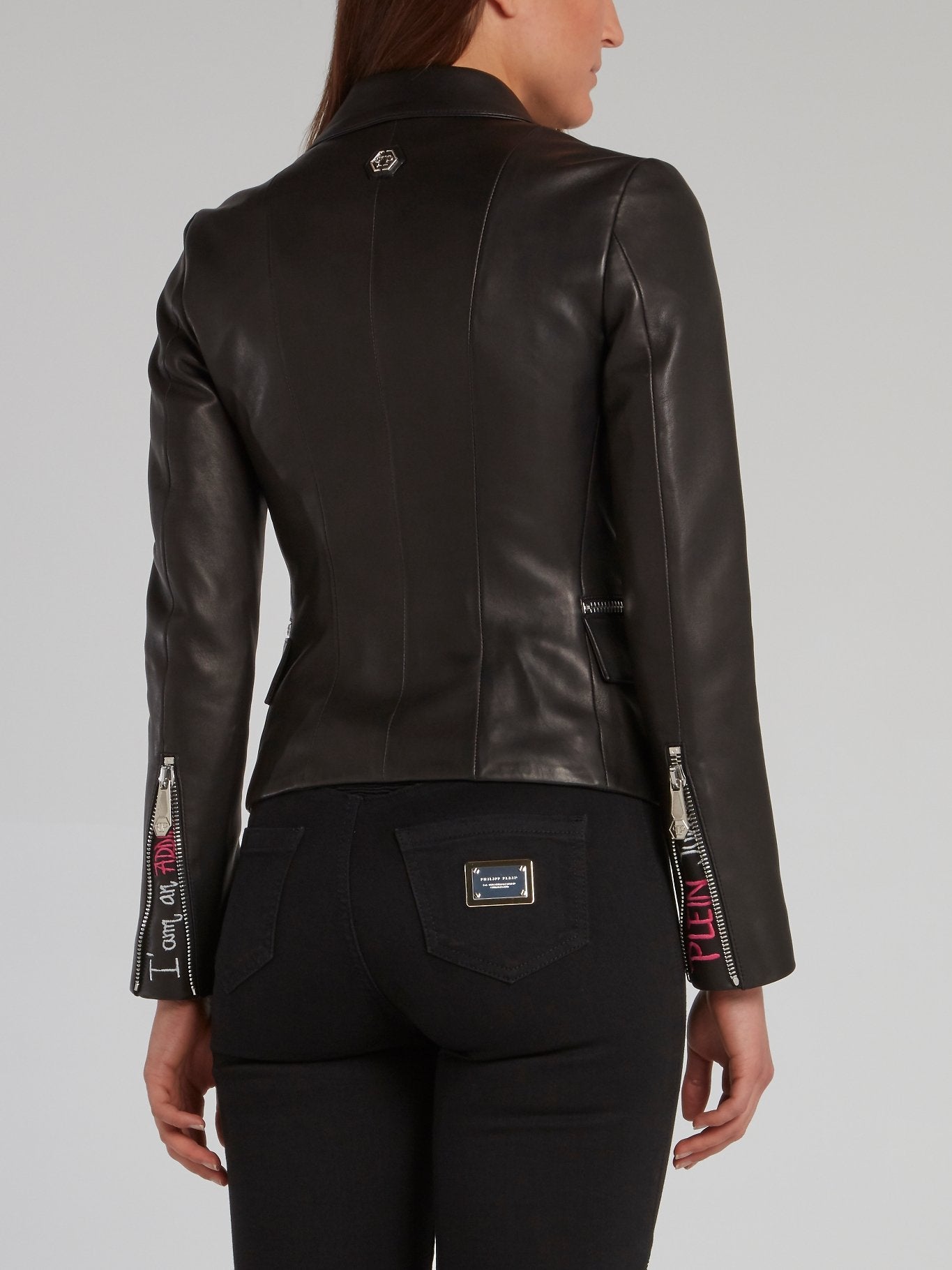 Black Zip Detail Leather Biker Jacket