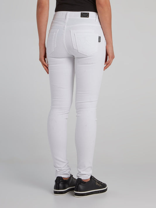 White Semi-Distressed Skinny Jeans