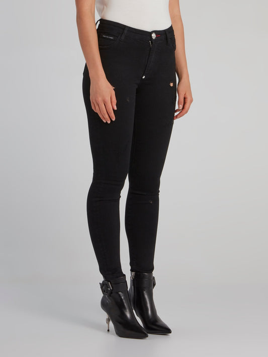 Black Semi-Distressed Skinny Jeans