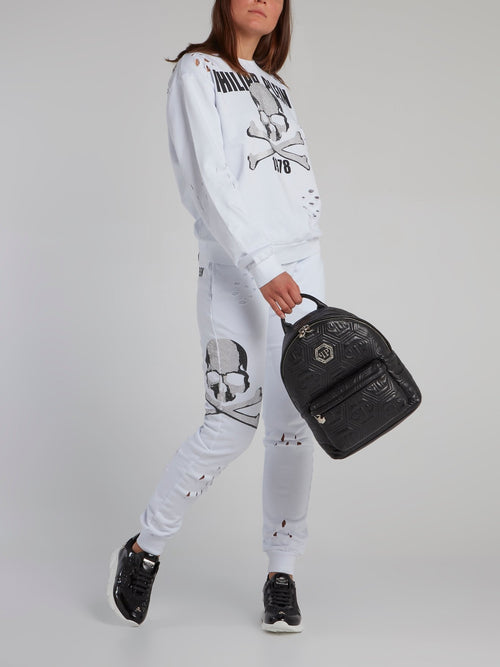 White Skull Distressed Jogging Trousers