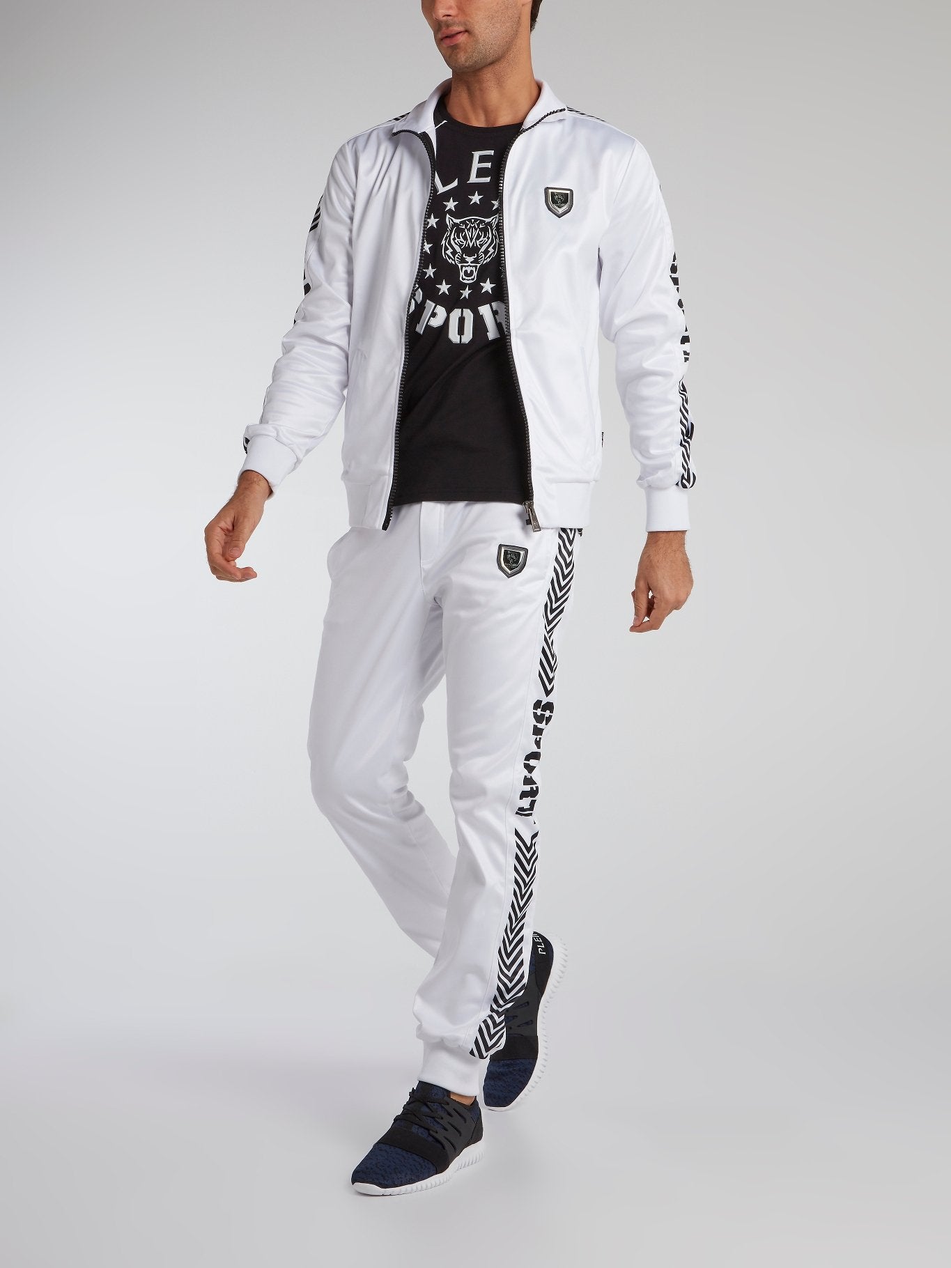 White Contrast High Neck Sweat Jacket