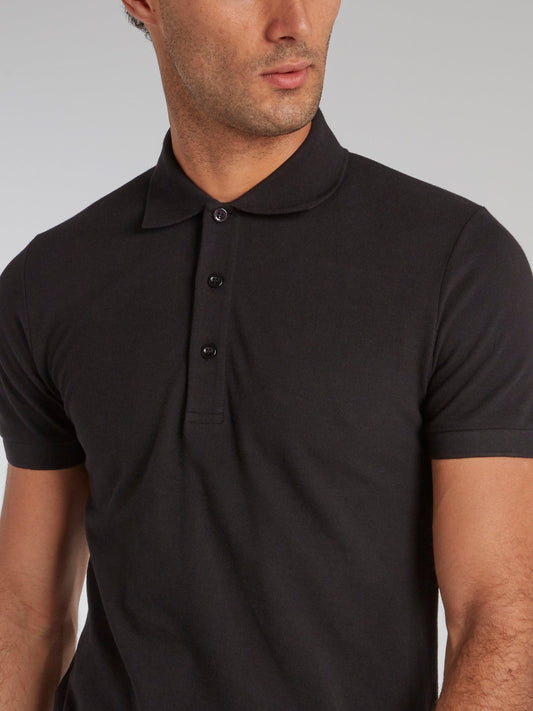 Black Rear Logo Embellished Polo Shirt