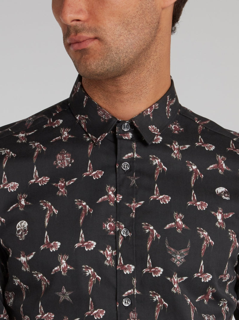 Skull and Hummingbird Print Shirt