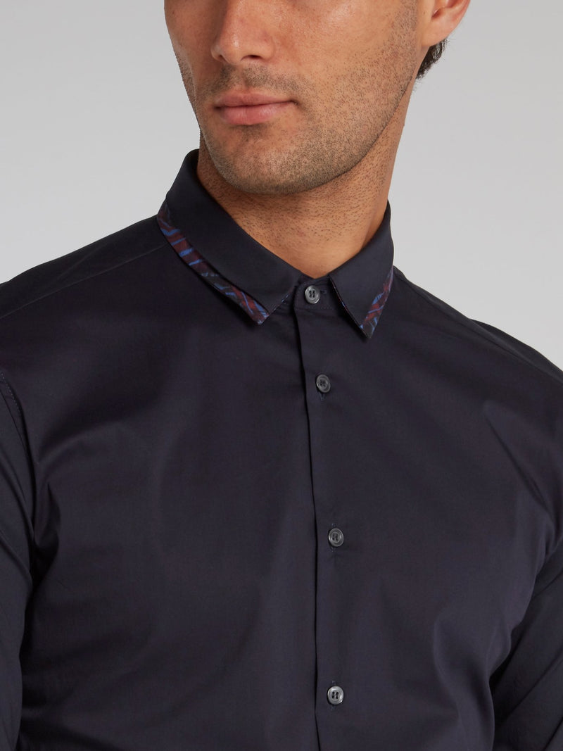 Navy Detailed Collar Button Up Shirt