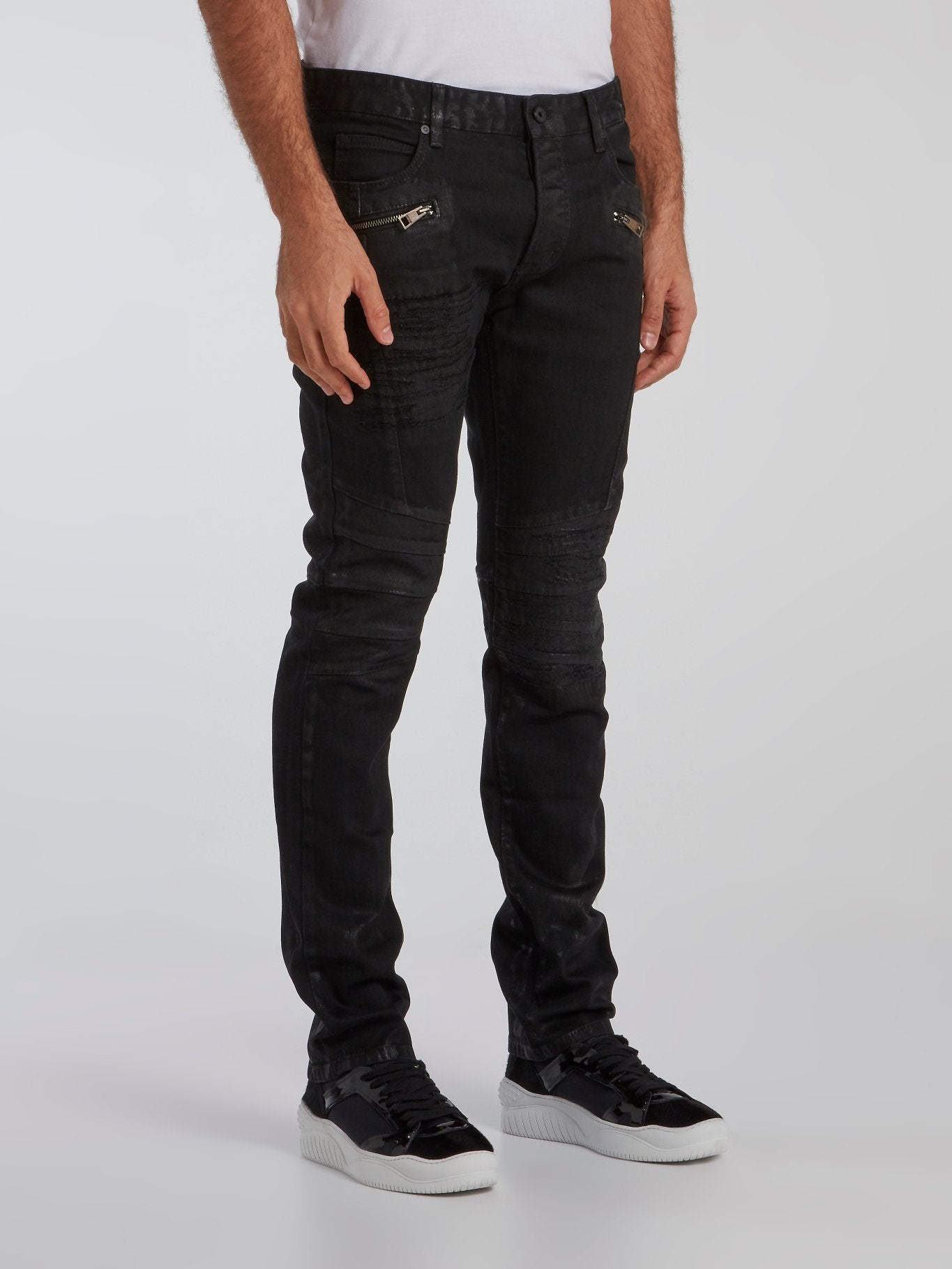 Black Distressed Zip Pocket Jeans
