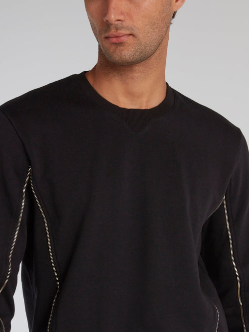 Black Zip Detail Crewneck Sweatshirt