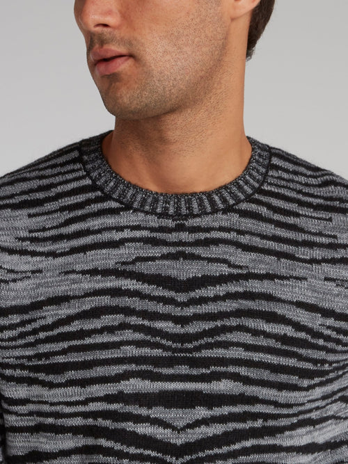 Grey Animal Pattern Knit Pullover