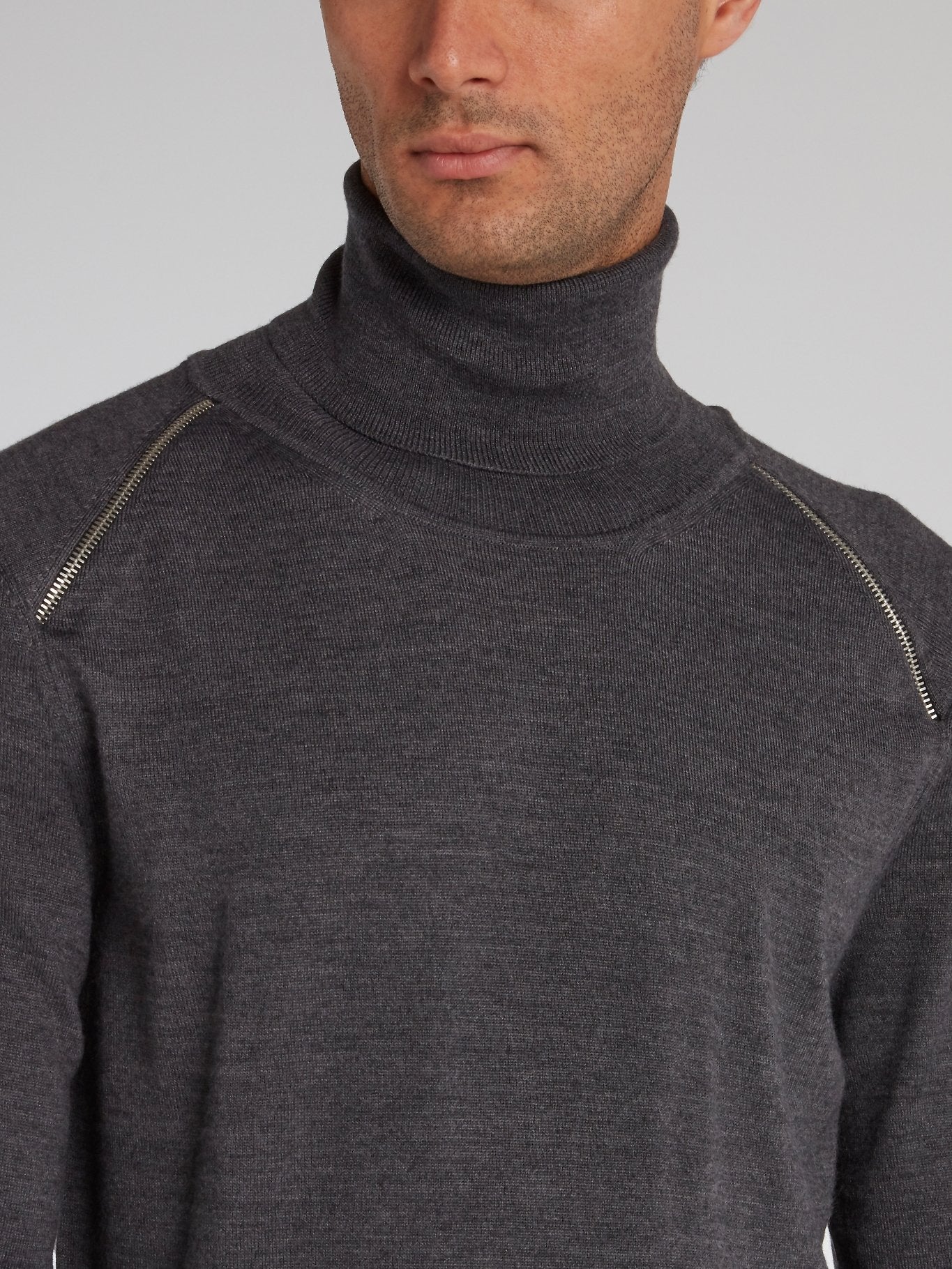 Grey Zip Detail Turtleneck Pullover