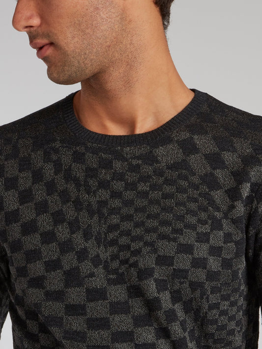 Black Check Knitted Pullover