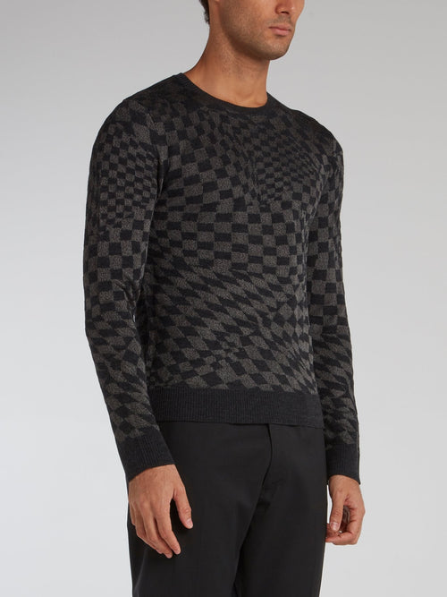 Black Check Knitted Pullover