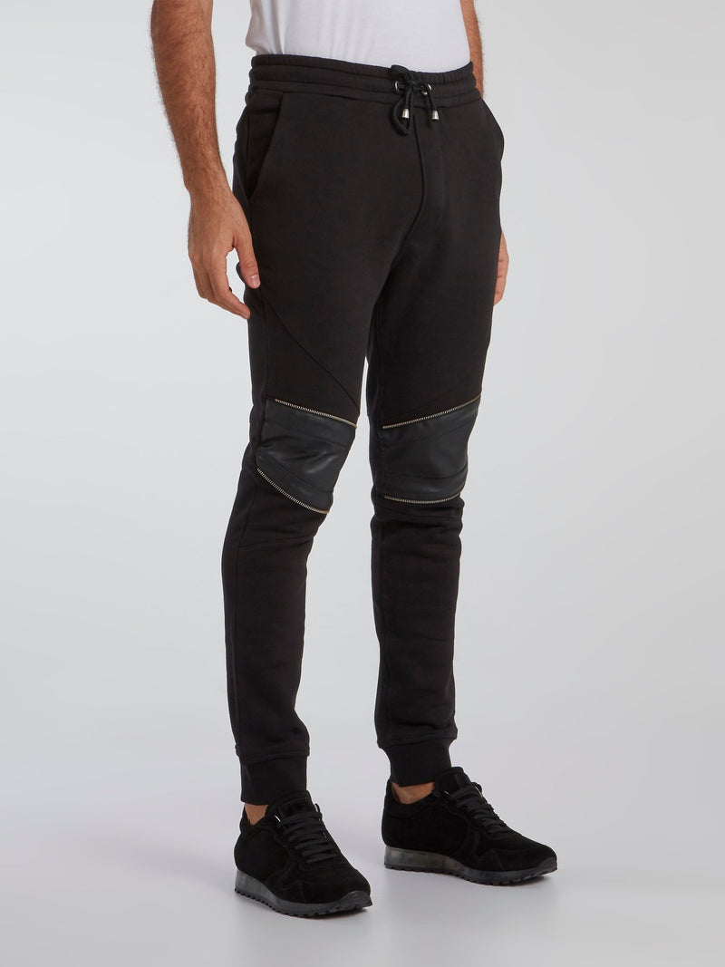 Black Leather Knee Track Pants