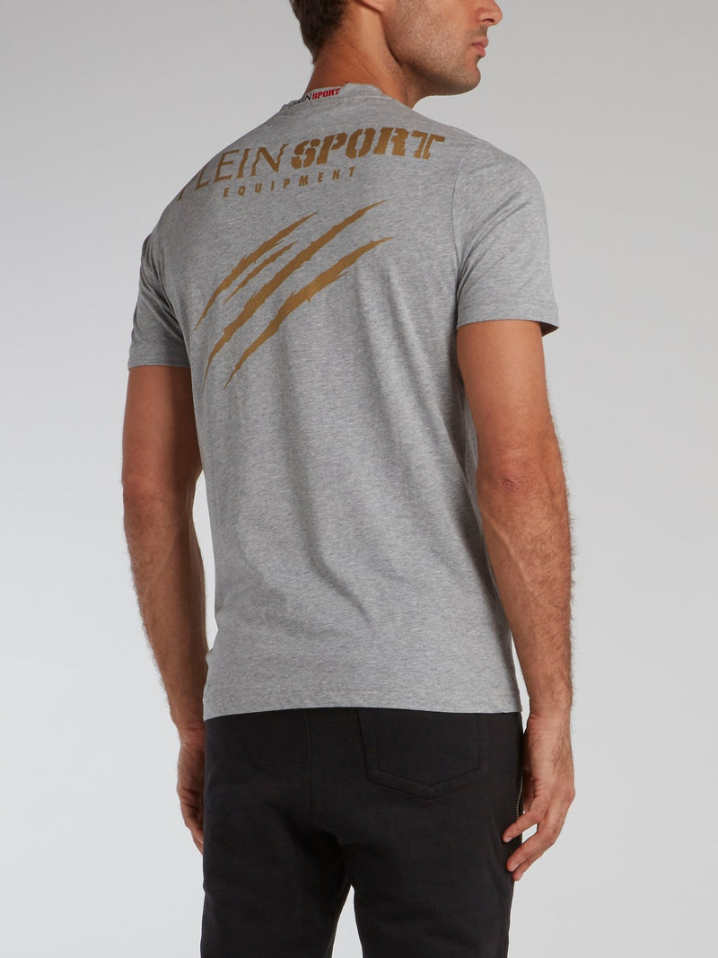 Grey Scratch Print Statement T-Shirt