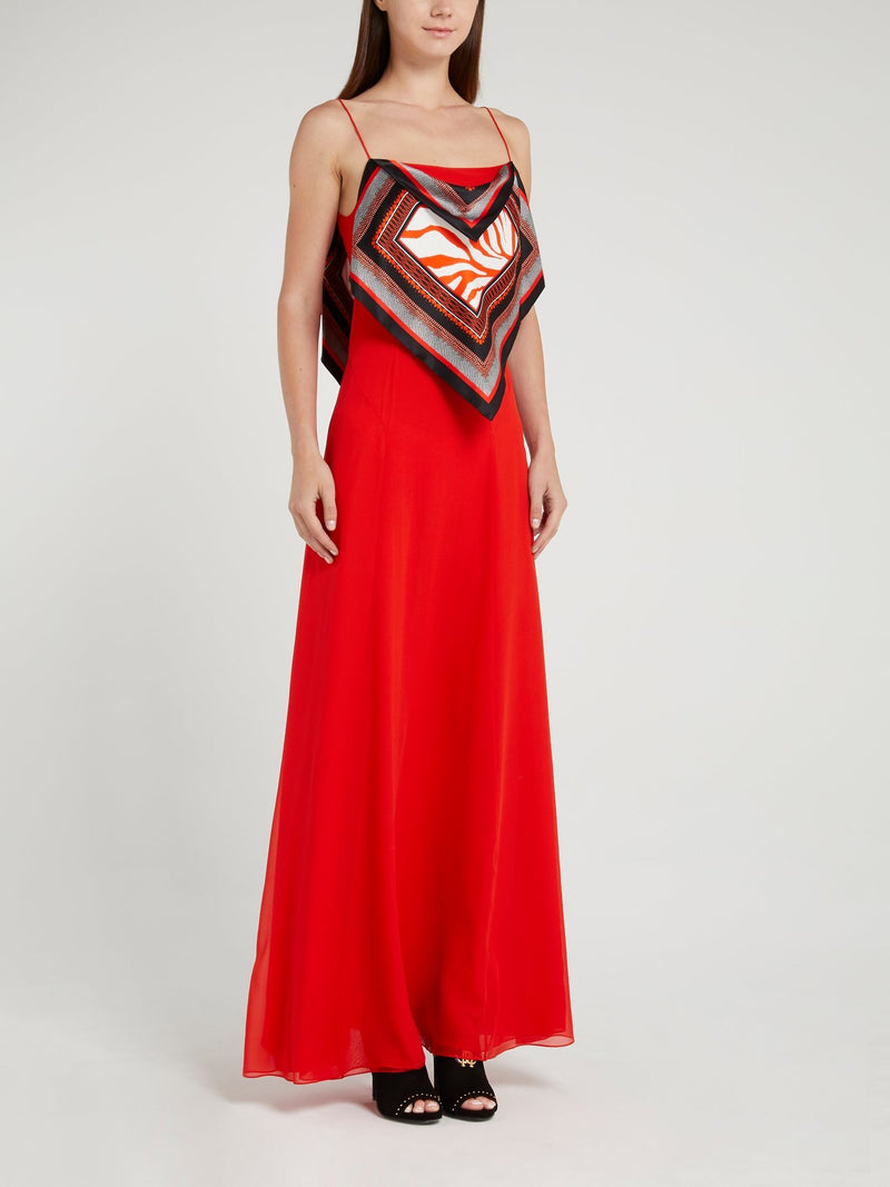 Red Flap Silk Maxi Dress