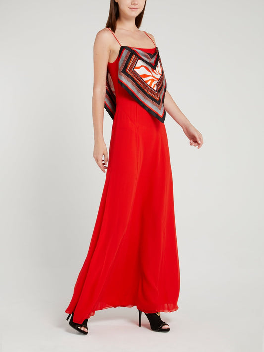 Красное шелковое платье-макси