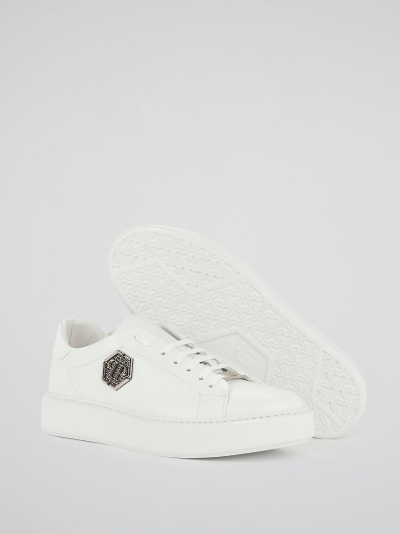White Monogram Leather Sneakers