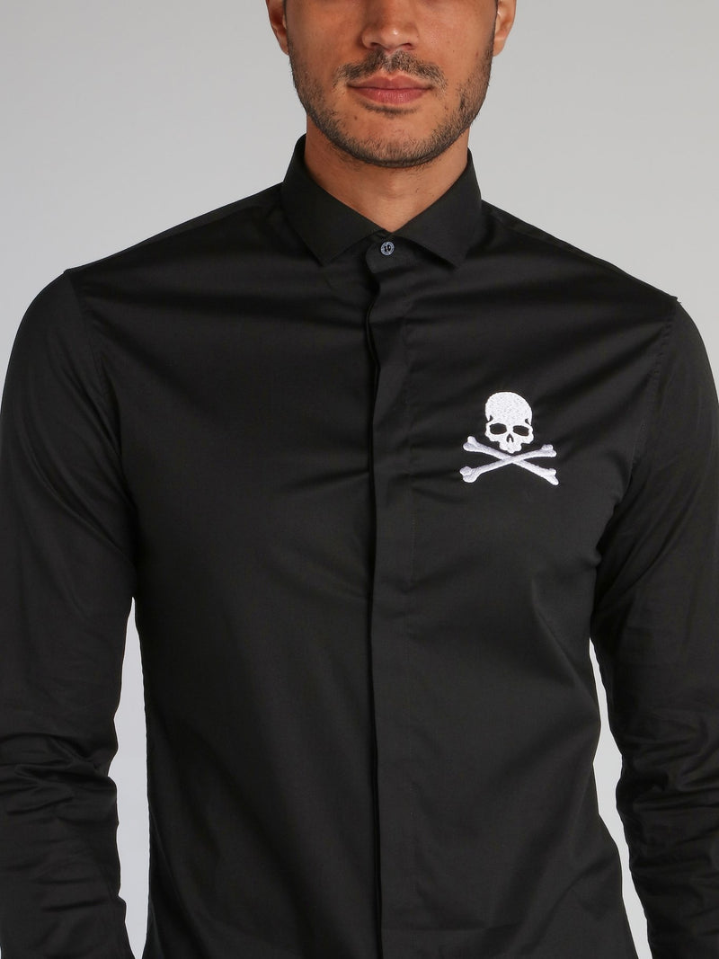 Black Skull Embroidered Shirt