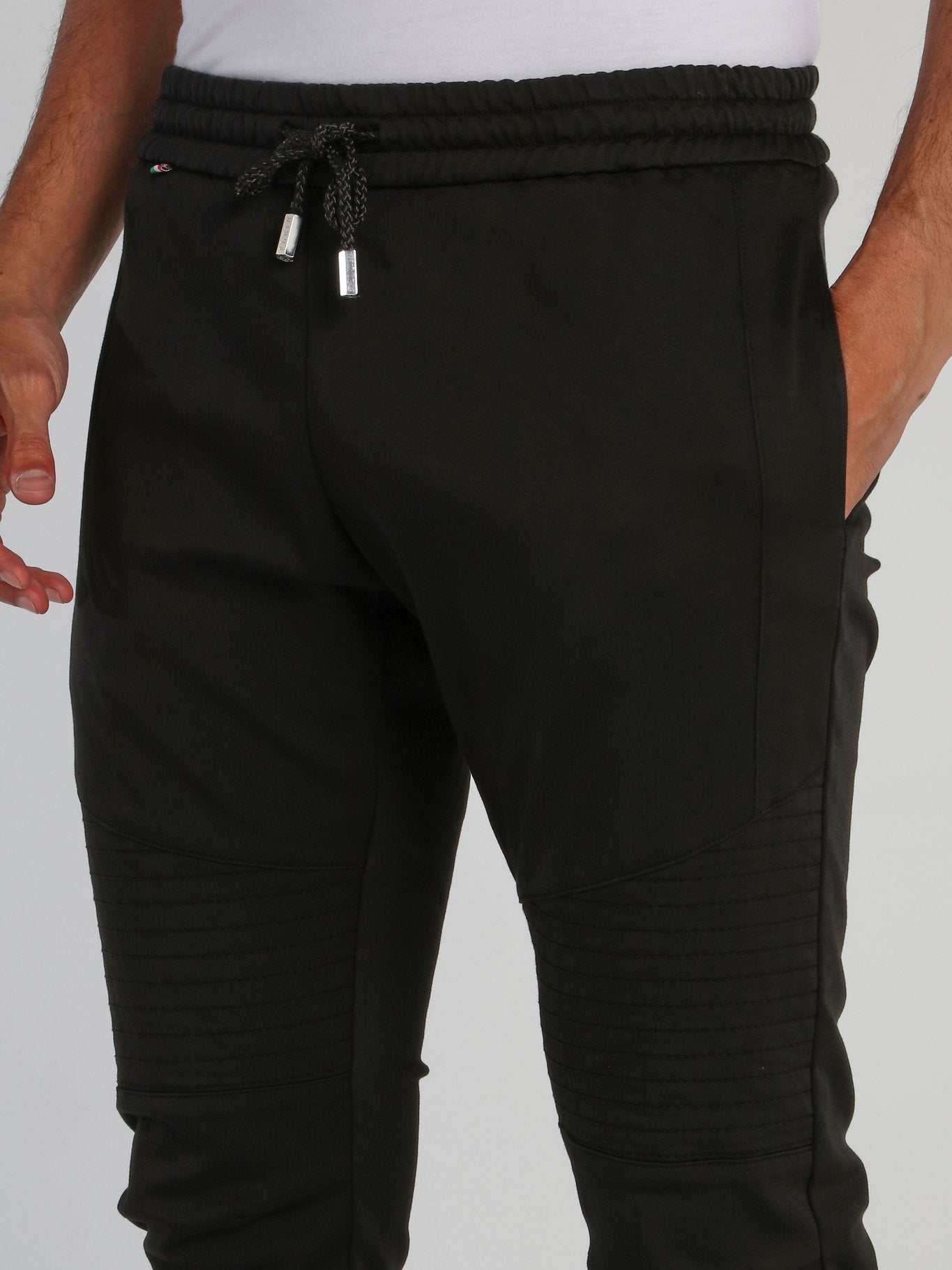 Black Drawcord Biker Track Pants