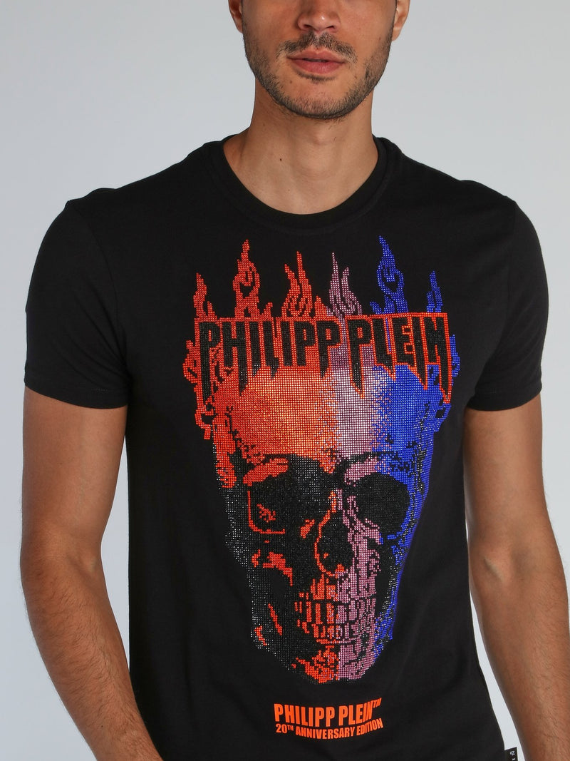 Black Flame Skull Studded T-Shirt