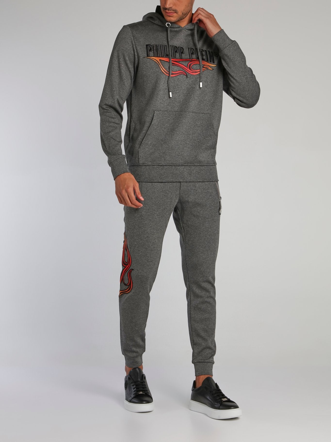 Grey Embroidered Drawcord Hoodie