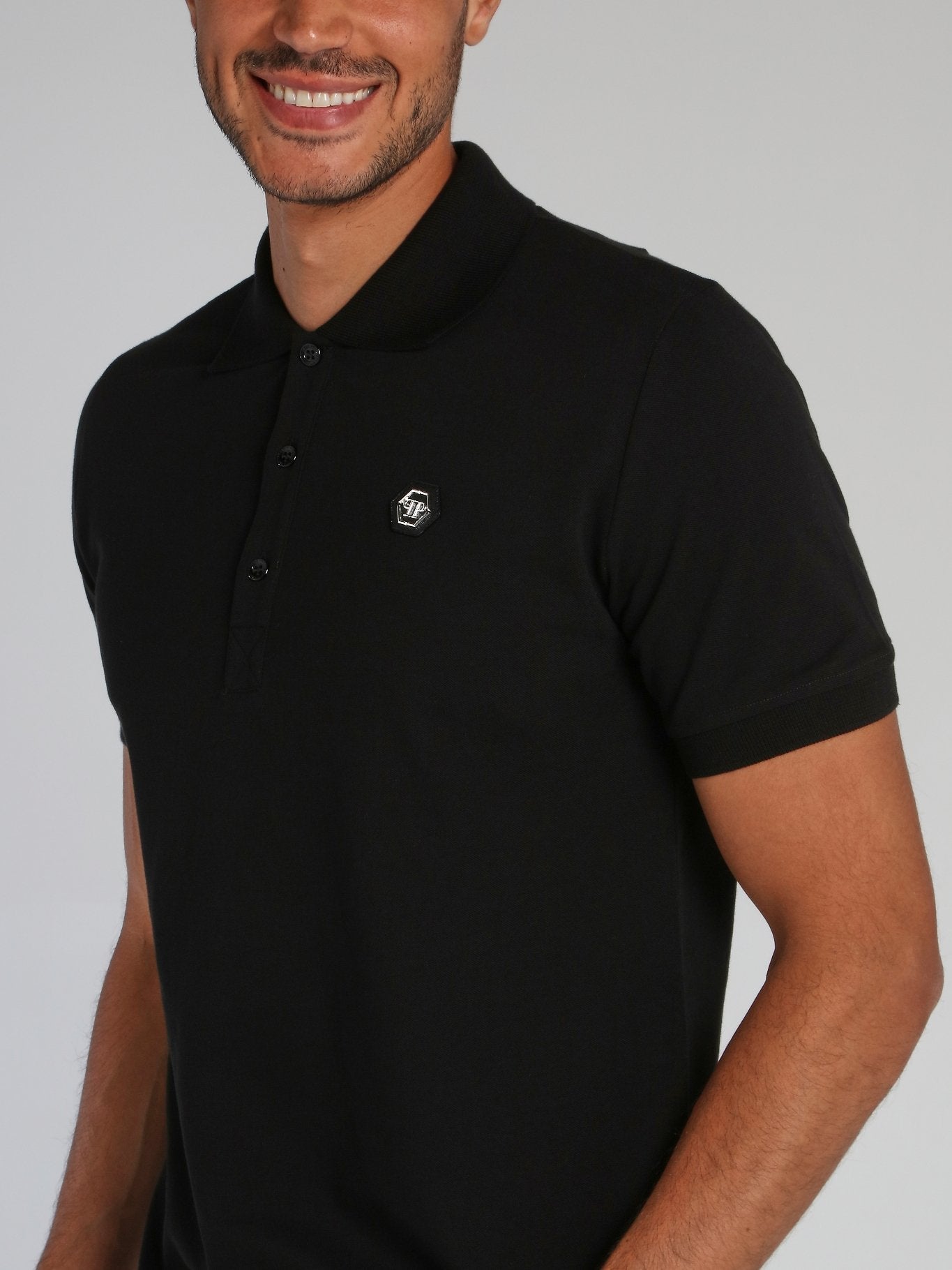 Black Monogram Appliquéd Polo Shirt