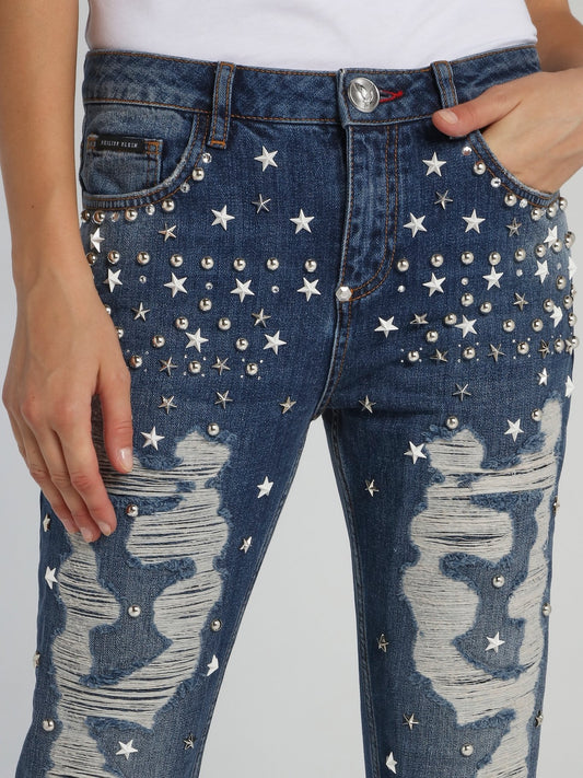 Star Studded Cropped Boyfriend Jeans