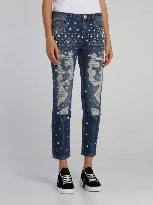 Star Studded Cropped Boyfriend Jeans